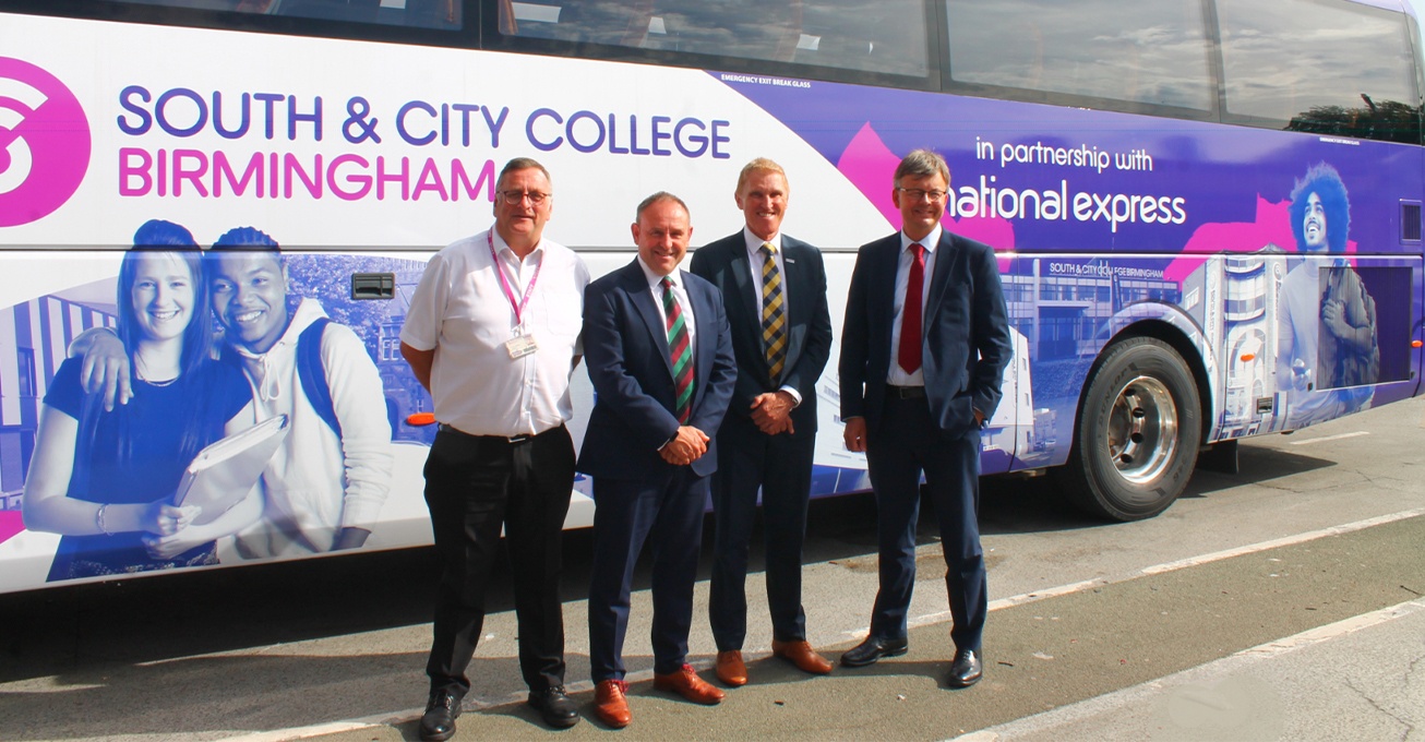 South and City College Birmingham celebrate 10 years of partnership with third National Express coach donation
