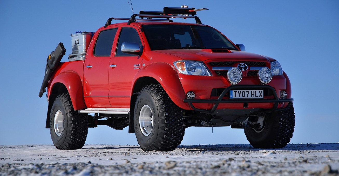 Mighty Polar Hilux vehicle from TVs Top Gear en-route to Stoke-on-Trent