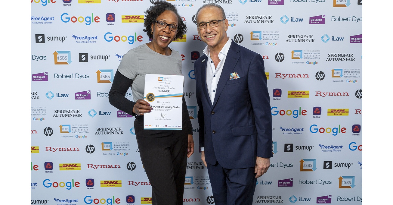Hornchurch based Elasha Creations Sewing Studio gets a Small Business Sunday (SBS) award from former Dragon’s den entrepreneur Theo Paphitis