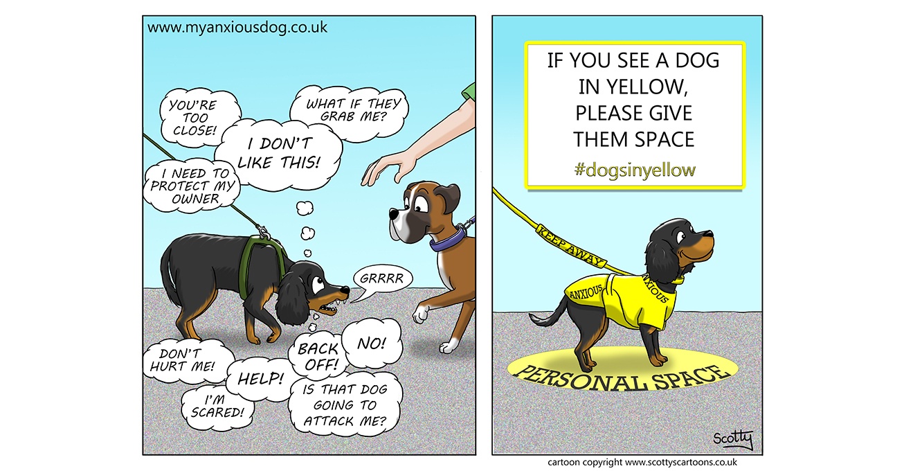 My Anxious Dog are introducing a revolutionary “Yellow Space Zone” for dogs in yellow at the All About Dogs Show at the Newbury Showground on 13th and 14th April